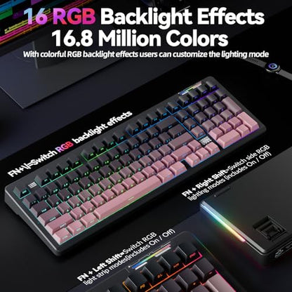 LINGBAO K98 Wireless Mechanical Gaming Keyboard, Tri-Mode Gasket Hot Swap | Linear Switches Creamy Keyboard with Number Pad,96% Layout RGB Backlit Mechanical Keyboard for PC Laptop, Custom Software - color: K98 | 10000mAh | Gradient Black Pink