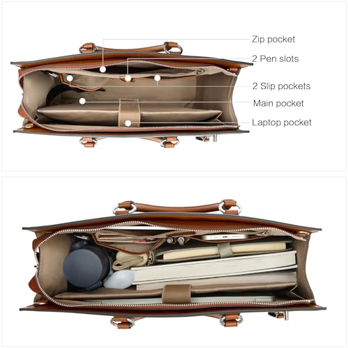 BOSTANTEN Leather Laptop Briefcase for Women Shoulder Bag 15.6 Inch Business Computer Work Tote - color: A-beige