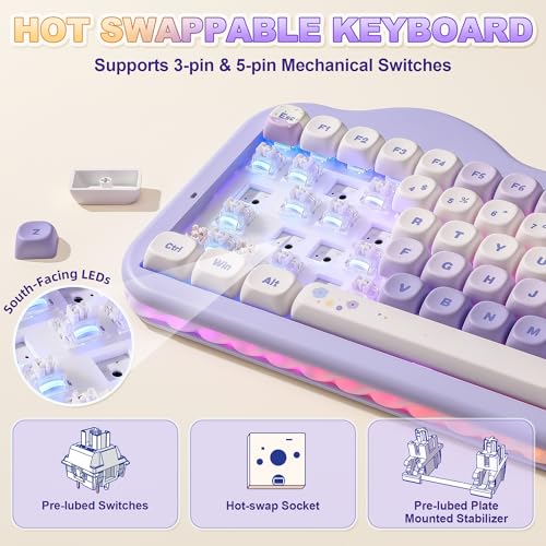 YUNZII C75 Cute 75% Wireless Mechanical Keyboard (Purple, Milk V2 Switch) | Creamy Cake Keyboard, BT5.0/2.4G/USB-C, Hot-Swap, NKRO, PBT MOA Keycaps,5500mAh RGB Gasket Mount for Mac/Win/Gaming/Office - color: Purple, size: Milk V2 Switch