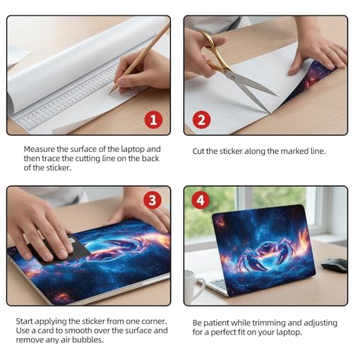 Universal Laptop Skin Sticker Decal, 12"-15.6" Aesthetic Vinyl Wrap, Cosmic Crab Zodiac Waterproof Notebook Cover Art Protector for MacBook HP Dell Lenovo, Fits 13" 14" 15" 15.6" - color: Cosmic Crab Zodiac