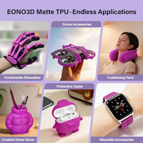 Matte TPU Filament 1.75mm, 1kg - Shore 95A Flexible & Durable TPU, Matte Purple, Low-Gloss Matte Finish, Minimal Layer Lines, for Phone Cases, Wearables & Functional Parts - color: Matte Purple Tpu