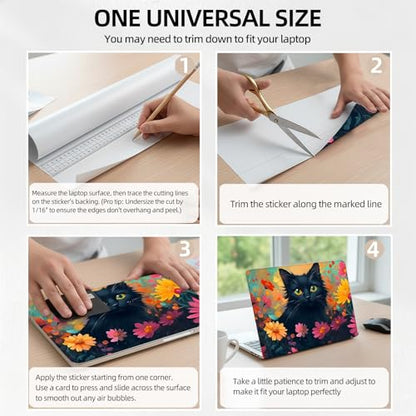 Mystic Black Cat Garden Art Universal Laptop Skin Sticker 3PCS, Protective Decal Trim-to-Fit 11.6" 13.3" 14" 15.6" Laptop Vinyl Cover, Removable Anti-Scratch Computer Decal Protector - color: Mystic Black Cat Garden Art