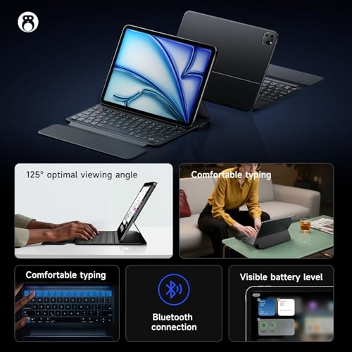 HOU Keyboard Case for iPad Air 11" M4/M3/M2, 5th/4th Gen & Pro 11" 1st/2nd/3rd/4th Generation, Ultra Slim Smart Folio,Full-Surface Touchpad,Stylus Holder, Lens Protection, Ideal for Work & Travel