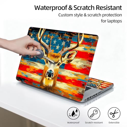 Universal Laptop Skin Sticker Decal, 12"-15.6" Aesthetic Vinyl Wrap, American Flag Deer Waterproof Notebook Cover Art Protector for MacBook HP Dell Lenovo, Fits 13" 14" 15" 15.6" - color: American Flag Deer