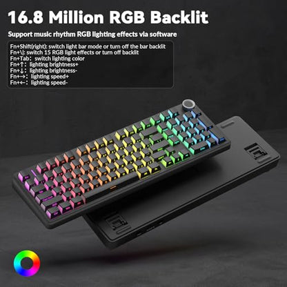 AULA F99 Pro Wireless Mechanical Keyboard-Silent Version,BT5.0/2.4GHz/USB-C Hot Swappable Custom Keyboard,Gasket Structure,Pre-lubed Linear Switches RGB Backlit Computer Gaming Keyboards,Black - color: Black