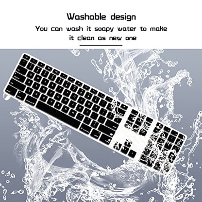 HRH Black Silicone Keyboard Skin Cover for iMac Wired USB Full Size Keyboard with Numeric Keypad A1243(G6 MB110LL/B and MB110LL/A) - color: Black