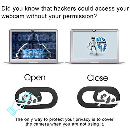 SIREG Webcam Cover Slide Ultra Thin - Web Camera Cover fits Laptop,Tablet,Computer, PC, Smartphone, Protect Your Privacy and Security,Strong Adhesive (Panda-Black & 3 Pack)