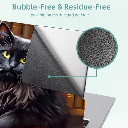 Universal Laptop Skin Decal, 3-Piece Vinyl Protector for 12 13 14 15.6" Notebook, Waterproof Anti-Scratch, Easy Trim & Bubble-Free Finish, Black Cat Sitting Book - color: Black Cat Sitting Book