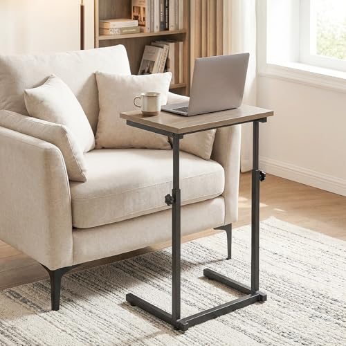 HOOBRO C Shaped End Table, Adjustable Height Sofa Side Table, Slide Under Couch Table, C Shaped Side Table for Small Spaces, for Living Room, Bedroom, Greige and Black BG71SF01 - color: Greige + Black