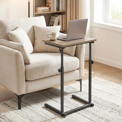 HOOBRO C Shaped End Table, Adjustable Height Sofa Side Table, Slide Under Couch Table, C Shaped Side Table for Small Spaces, for Living Room, Bedroom, Greige and Black BG71SF01 - color: Greige + Black