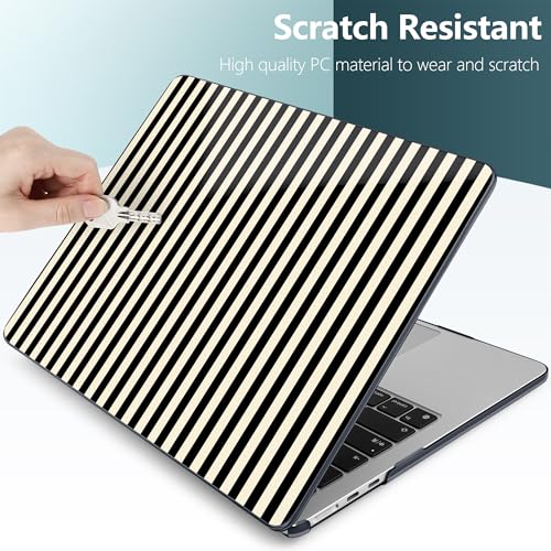 for MacBook Air 13 Inch (13.6 Inch) Case, M5/M4/M3/M2 Chip 2026 2025 2024 2023 2022, Hard Plastic Printed Cover with Screen Protector & Keyboard Cover & Dust Plugs, Black & Cream Stripes - color: Black & Cream Stripes