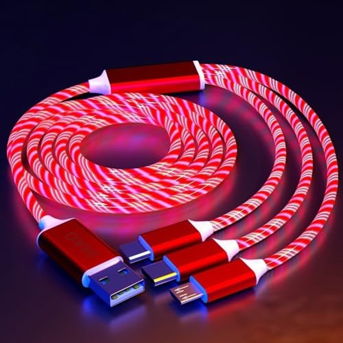 IHAO 3in1 Lighted up LED USB A to USBC MicroUSB Charger Cable Fast Charge Visible Current Flowing Compatible with Almost All Electrical Devices-39Inches Red - color: 3 Combinations Red