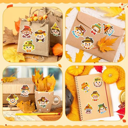 Haooryx Fall Scarecrow Sticker Rolls, 1000Pcs Autumn Scrapbook Stickers | waterproof vinyl self adhesive junk journal water bottle laptop scrapbooking supplies greeting card making party favor s - style: Fall-Theme Scarecrow Head 2Roll