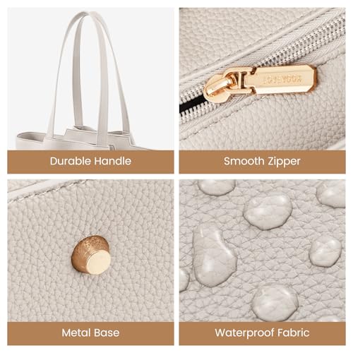 LOVEVOOK Laptop Tote for Women - 15.6 Inch Faux Leather Laptop Bag with Clutch, Large Capacity Office Purse Computer - color: Off-white, size: 15.6 inch