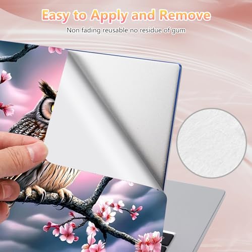Laptop Skin Sticker Decal 12" 13" 13.3" 14" 15" 15.6",Waterproof Scratch Resistant Vinyl,Reusable Easy to Apply,for MacBook HP Dell Notebooks Netbooks Laptop,2 Wrist Pads,Cherry Blossom Owl - color: Cherry Blossom Owl