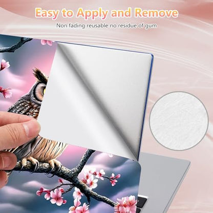 Laptop Skin Sticker Decal 12" 13" 13.3" 14" 15" 15.6",Waterproof Scratch Resistant Vinyl,Reusable Easy to Apply,for MacBook HP Dell Notebooks Netbooks Laptop,2 Wrist Pads,Cherry Blossom Owl - color: Cherry Blossom Owl