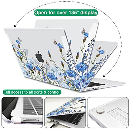 Compatible with MacBook Air 13 inch Case M5 2026 2025-2022 A3449 A3240 M4 A3113 M3 A2681 M2 Chip, Crystal Pattern Plastic Hard Case Cover for Mac Air 13.6 M5 Touch ID, Tropical Blue Flowers - color: Tropical Blue Flowers