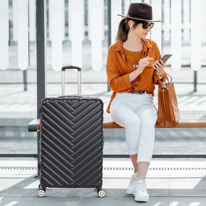 Kenneth Cole REACTION Madison Square Lightweight Hardside Chevron Expandable Spinner Luggage, Black, 24-Inch Checked - color: Black, size: 24-Inch Checked