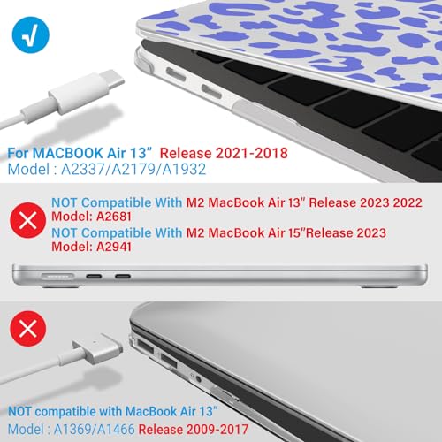 IBENZER Compatible with New MacBook Air 13 inch case 2022 2021 2020 M1 A2337 A2179 A1932, Hard Shell Case&Keyboard Cover&Screen Film for Mac Air 13 (2018-2022), Blue Leopard, AT13-LP-BL+2 - color: Blue Leopard