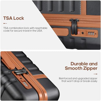 UKEIN Luggage Sets 3 Piece, PC Hardside Checked Luggage 24 Inch With Spinner Wheels with TSA Lock, Large Suitcase Set With Travel Backpack for Men (Black, 3 piece set (24inch)) - color: Black, size: 3 piece set (24inch)