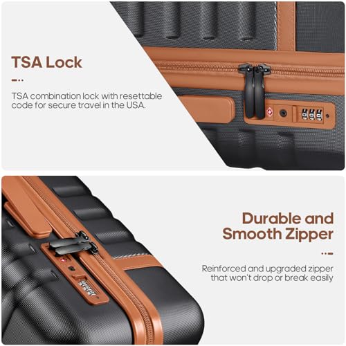 UKEIN Luggage Sets 3 Piece, PC Hardside Large Luggage 28 Inch With Spinner Wheels with TSA Lock, Checked Suitcase Set With Travel Backpack for Men (Black, 3 piece set (28inch)) - color: Black, size: 3 piece set (28inch)