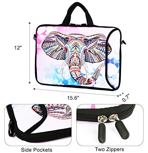 Violet Mist 14 Inch Laptop Shoulder Bag Carrying Case Laptop Sleeve 15 15.4 15.6 Inch Computer Messenger Bag Neoprene Zipper Waterproof Protective Tablet Handbag Handle Strap, Boho Elephant - color: Pink Elephant, size: For 14"15"-15.6"