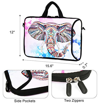 Violet Mist 14 Inch Laptop Shoulder Bag Carrying Case Laptop Sleeve 15 15.4 15.6 Inch Computer Messenger Bag Neoprene Zipper Waterproof Protective Tablet Handbag Handle Strap, Boho Elephant - color: Pink Elephant, size: For 14"15"-15.6"