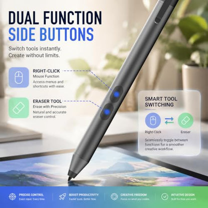 tesha Active Pen for ASUS ZenBook Vivobook, No Pairing, 2500Hr Battery | For ASUS ProArt ROG Flow ExpertBook, Palm Rejection, 1024 Pressure, Dual Buttons, Replaces SA201H SA203H for Students Doers - color: Black