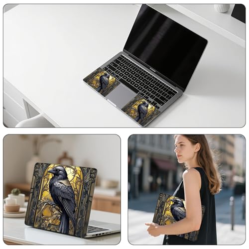 Aesthetic Laptop Skin Sticker, Ornate Raven in Golden Frame Waterproof Vinyl Laptop Decal, Removable Bubble Free, Reusable Protective Cover for 13 14 15 15.6 Inch - color: Ornate Raven in Golden Frame