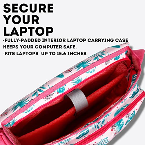 J World New York Thomas Laptop Messenger Bag for Women & Men. Kids Computer Bookbag - color: Palm Leaves