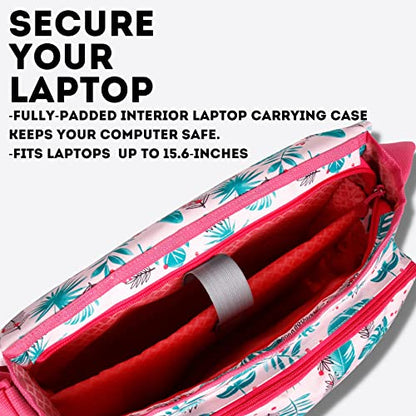 J World New York Thomas Laptop Messenger Bag for Women & Men. Kids Computer Bookbag - color: Palm Leaves