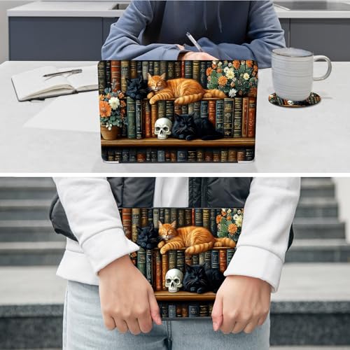 Laptop Skin Sticker Decal 12"-15.6" Universal Laptop/Notebook/Netbook Vinyl - Waterproof Scratch Resistant,Fits HP Dell Lenovo MacBook,2 Free Wrist Pads,Easy Apply & Remove,Cute Cat Bookshelf - color: Cute Cat Bookshelf