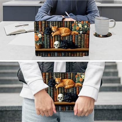 Laptop Skin Sticker Decal 12"-15.6" Universal Laptop/Notebook/Netbook Vinyl - Waterproof Scratch Resistant,Fits HP Dell Lenovo MacBook,2 Free Wrist Pads,Easy Apply & Remove,Cute Cat Bookshelf - color: Cute Cat Bookshelf