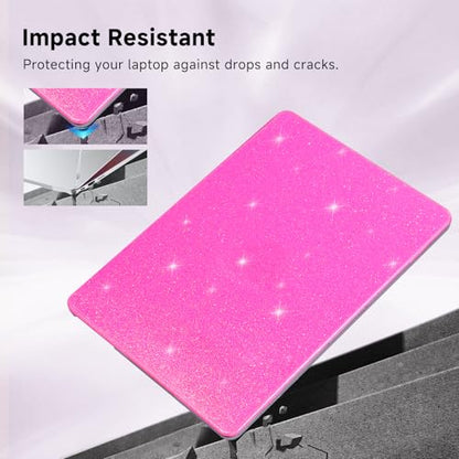 Funut Pink Glitter Case for MacBook Air 13 Inch 2022 2021 2018 Release M1 A2337 A2179 A1932, MacBook Air M1 Cover Shiny Sparkle Bling PU Leather Protective Hard Shell Case & Keyboard Cover, Pink - color: Glitter Rose, size: Mac Air 13" 2018-2022(A1932/A21