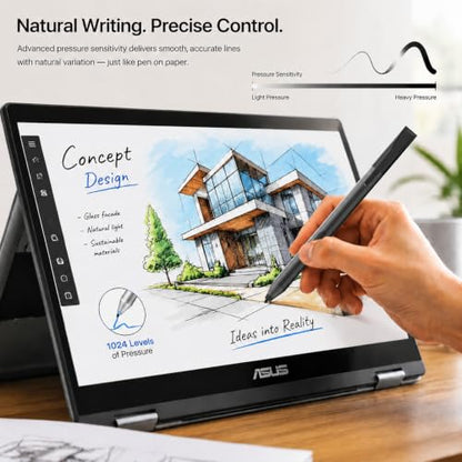 tesha Active Pen for ASUS ZenBook Vivobook, No Pairing, 2500Hr Battery | For ASUS ProArt ROG Flow ExpertBook, Palm Rejection, 1024 Pressure, Dual Buttons, Replaces SA201H SA203H for Students Doers - color: Black