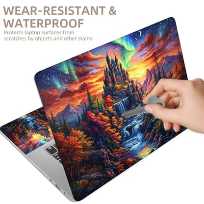 Universal Laptop Skin Sticker for 12/13/14/15.6 Inch Laptops, Reusable Vinyl Laptop Decal Cover, Waterproof Scratch Resistant Notebook Skin with 2 Wrist Pads,Colorful Castle - color: Colorful Castle