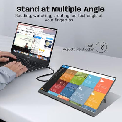 Portable Monitor 15.6 inch FHD 1080P USB-C HDMI Ultra-Slim Travel Computer Monitor with Kickstand Speakers for Laptop PC Mac Phone, VESA Mountable (15.6" 1080P Touch)