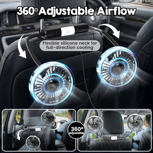 Car Fans for Backseat for Kids, Car Backseat Headrest Fan for Car (No Battery)