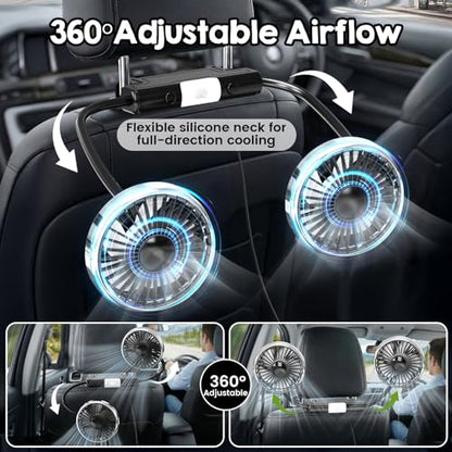 Car Fans for Backseat for Kids, Car Backseat Headrest Fan for Car (No Battery)