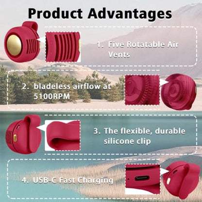 Portable Clip-On Fan, Mini USB Rechargeable 360° Rotatable Fan, Personal Fan 3-Speed Silent Mini Bladeless Fans (1 pack（Red）) - color: 1 pack（Red）