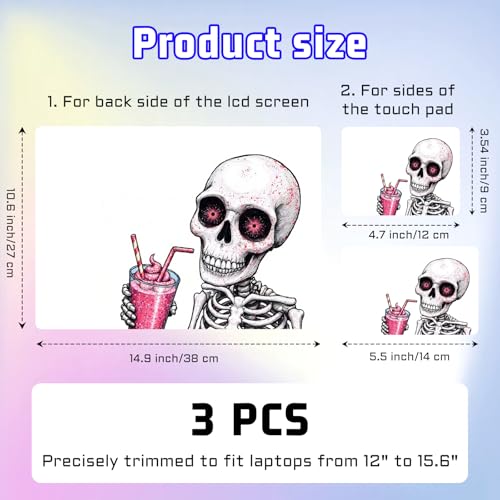 Universal Laptop Skin Sticker Decal, Compatible with MacBook HP Dell Lenovo 12"-15.6", Reusable Vinyl Notebook Cover 3PCS Set, High-Recognition Film-Skeleton Drinking Pink Smoothie - color: Skeleton Drinking Pink Smoothie