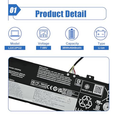 38Wh L22C2PG2 Laptop Battery Replacement for Lenovo V14 G4 AMN IAN V15 G4 AMN Series L22M2PG2 L22B2PG2 L22D2PG2 5B11K24747 SB11K24748 5B11N56339 5B11K24752 SB11K24750 7.68V - size: 9.68*2.76*0.26 inch L22C2PG2