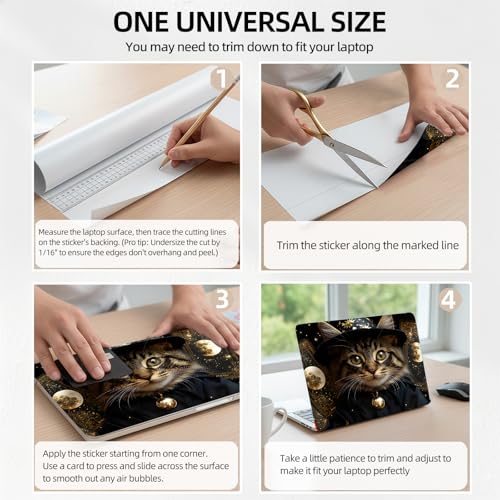 Fortune Teller Cat Universal Laptop Skin Sticker 3PCS, Protective Decal Trim-to-Fit 11.6" 13.3" 14" 15.6" Laptop Vinyl Cover, Removable Anti-Scratch Computer Decal Protector - color: Fortune Teller Cat