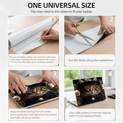 Fortune Teller Cat Universal Laptop Skin Sticker 3PCS, Protective Decal Trim-to-Fit 11.6" 13.3" 14" 15.6" Laptop Vinyl Cover, Removable Anti-Scratch Computer Decal Protector - color: Fortune Teller Cat