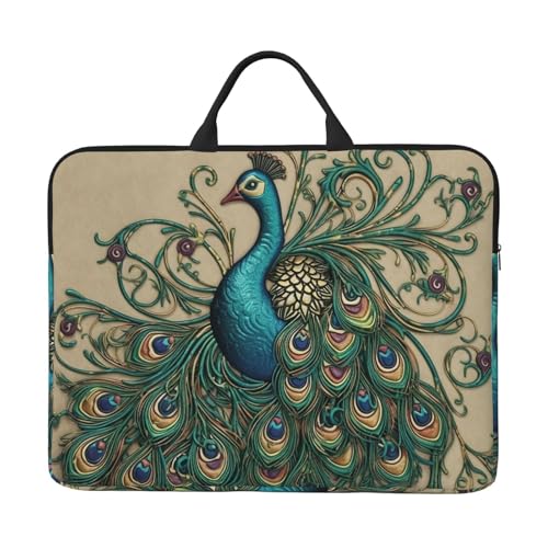 14 Inch Laptop Sleeve Case Waterproof Lightweight Laptop Case Bag Peacock Travel Laptop Bags With Handle Briefcase Messenger Bag For Women Men