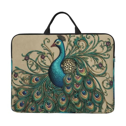 14 Inch Laptop Sleeve Case Waterproof Lightweight Laptop Case Bag Peacock Travel Laptop Bags With Handle Briefcase Messenger Bag For Women Men