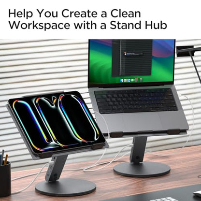 Spigen ArcDock Laptop Stand with 6 in 1 Hub USB-A 3.0, USB-C 3.0, PD 100W, 4K 60Hz HDMI Universal Adjustable Folding Laptop Dock with 360 Rotating Base - Space Grey - size: 6-in-1 Hub