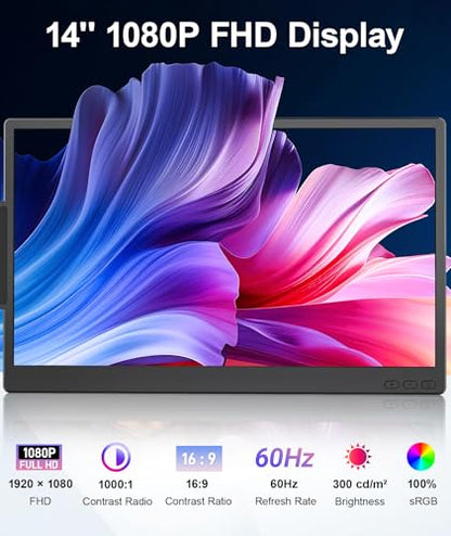 Laptop Screen Extender 1.87lbs Ultra-Portable & Ultra Slim, 14.2" FHD 1080P Dual Portable Monitor for 14"-17.3" Laptop, Plug & Play Travel Monitor Extender Compatible with Wins/Mac/Chrome/Android - size: 14.2" Dual Screen