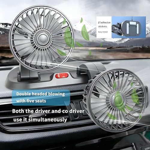 Adjustable Dual Head Car Cooling Fan-Brushless Motor-2 Speeds, 360 Rotation, for Car Dashboard, SUV/RV/Truck/Sedan/Cruise/Office, USB Powered (Dual-5V) - color: Dual-5V