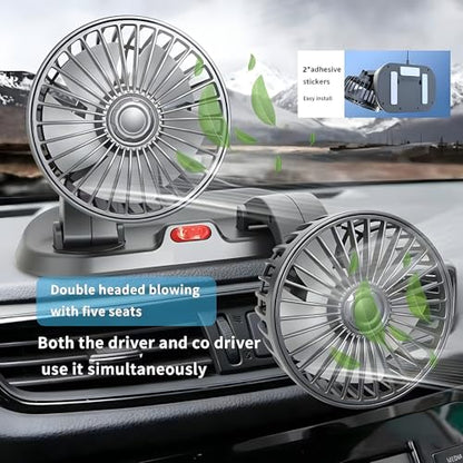 Adjustable Dual Head Car Cooling Fan-Brushless Motor-2 Speeds, 360 Rotation, for Car Dashboard, SUV/RV/Truck/Sedan/Cruise/Office, USB Powered (Dual-5V) - color: Dual-5V